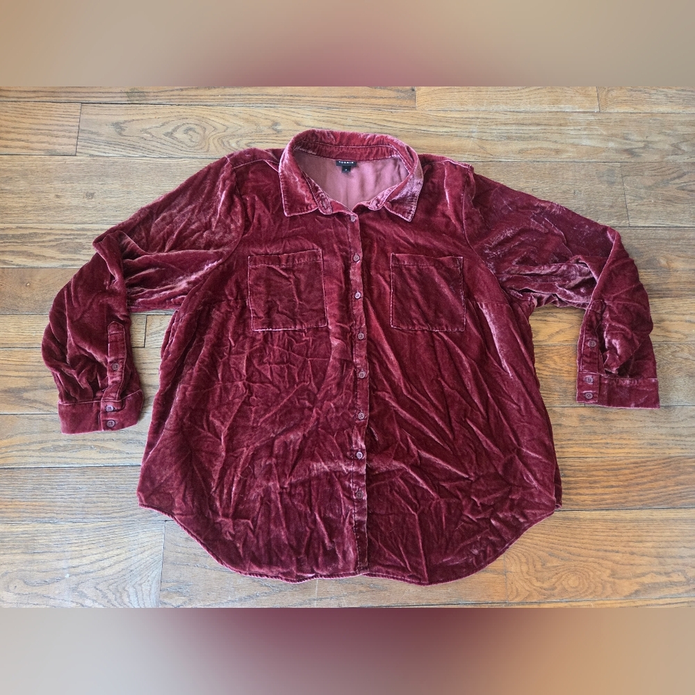 Torrid Velvet Button-Up in Burgundy
